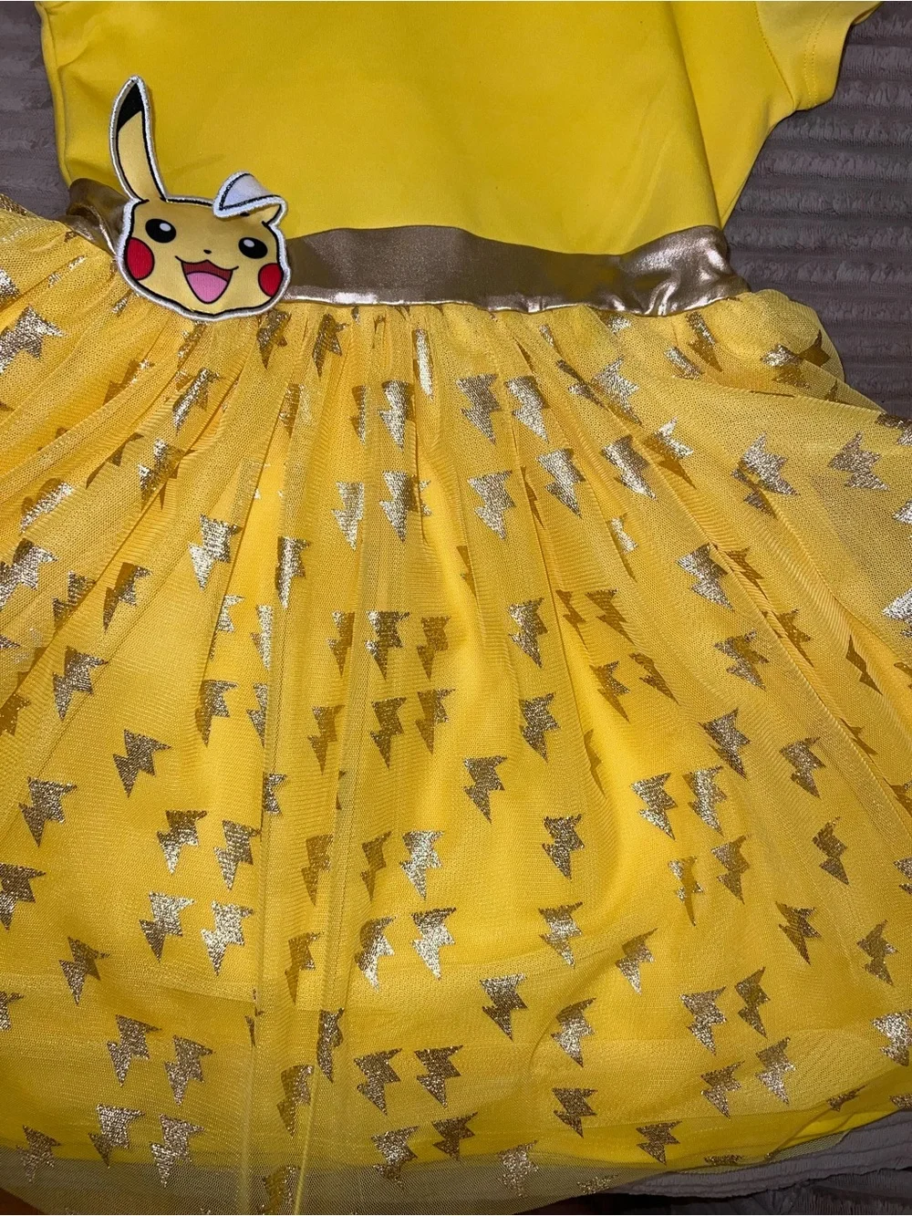 Pokémon Pikachu Girls Hooded Costume Dress Yellow Gold Tulle Size 7/8